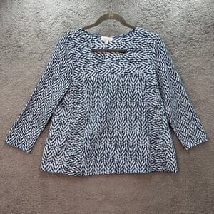 Habitat Clothes to Live In Medium Blue White Stretchy Top 3/4 Sleeves Casual EUC